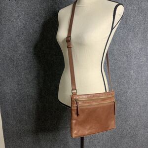 MARGOT New York Allie Leather Crossbody Brown Multi-Zip Pocket Shoulder Bag